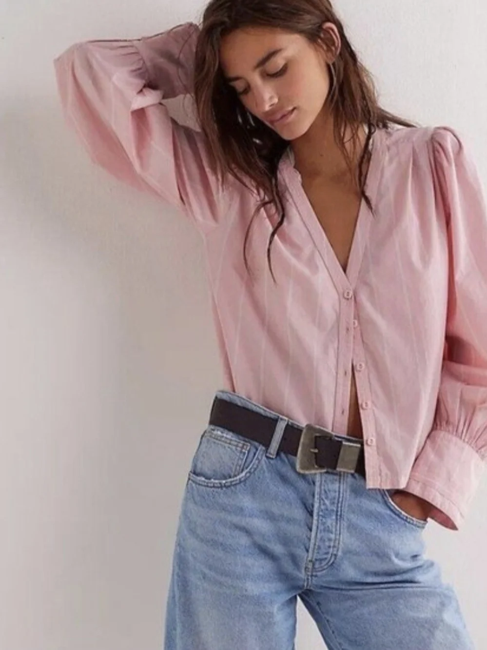 Free People  Free People  Farmhouse Fresh Top Blouse Shirt Striped L Nwt